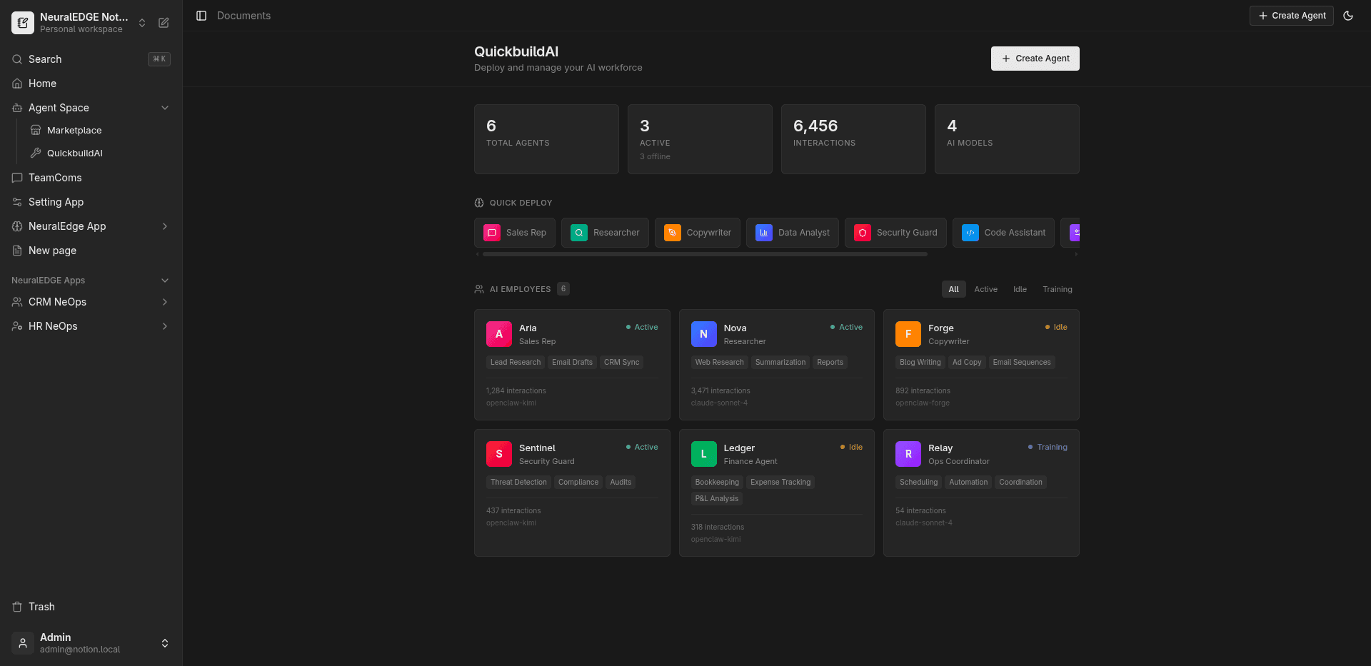 QuickBuildAI Dashboard
